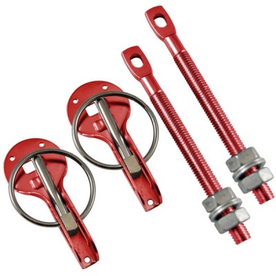 Attache capot goupille guidée ALU anodisé rouge ( la paire)
