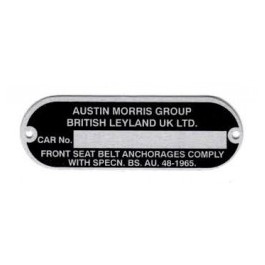 Plaque chassis AUSTIN-MORRIS GROUP BRITISH LEYLAND UK LTD